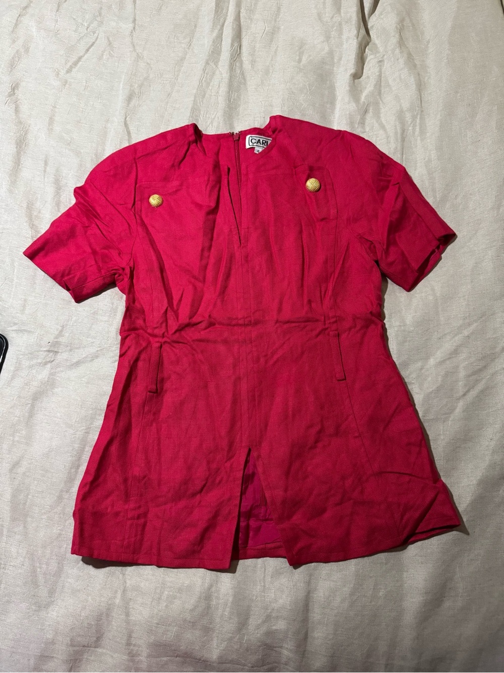 Vintage Carlisle Hot Pink Linen Blend Short Sleeve Jacket Blazer Women’s Size 4